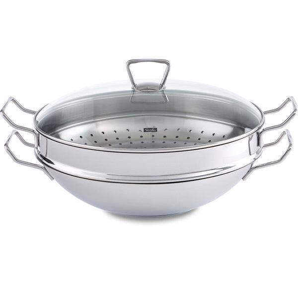 Nanjing wok met glazen deksel en stoominzet, 36 cm