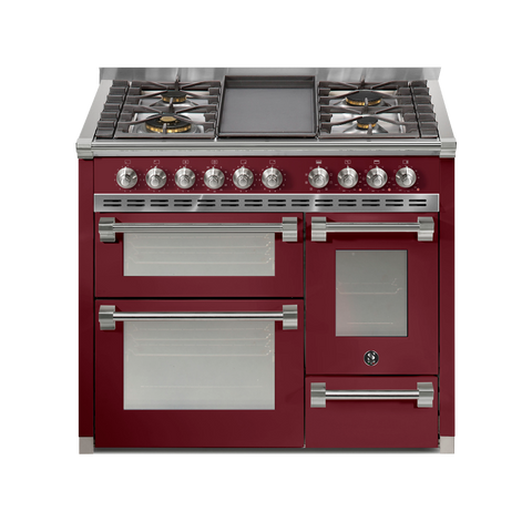 Steel Fornuis Ascot 100/3 - Gas Fornuis | AQ10SFF | Model 2024-Fornuizen-Steel Cucine-5 PITS GAS MET TABLE TOP (4T of 4B)-Glanzend Bordeaux-NIKKEL-Jones-Jansen