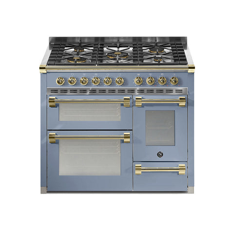 Steel Fornuis Ascot 100/3 - Gas Fornuis | AQ10SFF | Model 2024-Fornuizen-Steel Cucine-5 PITS GAS MET MEGA WOK (4M)-Mat blauw / Celeste-MESSING-Jones-Jansen