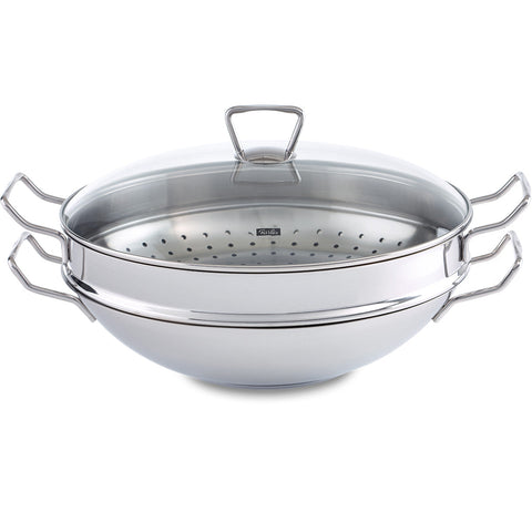 Nanjing wok met glazen deksel en stoominzet, 36 cm