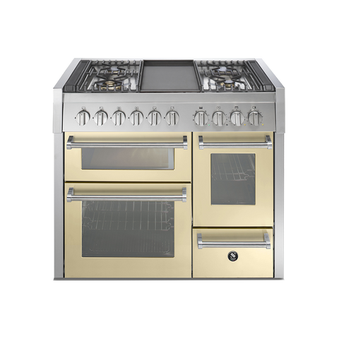 Steel fornuis Genesi 100/3 - Gas fornuis | GQ10SFF | Model 2024-Fornuizen-Steel Cucine-4 PITS GAS MET FRYTOP (4T)-Glanzend Creme / Crema-Jones-Jansen
