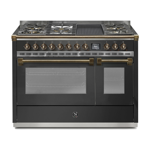 Steel Fornuis Ascot 120 - Gas Fornuis | AQ12SF | Model 2024-Fornuizen-Steel Cucine-5 PITS GAS INC. MEGA WOK + BAK/GRILLPLAAT (4BM/4TM)-Mat Antraciet-BRONS-Jones-Jansen