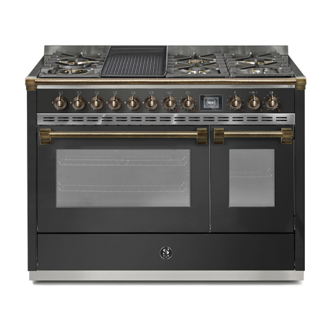 Steel Fornuis Ascot 120 - Gas Fornuis | AQ12SF | Model 2024-Fornuizen-Steel Cucine-6 PITS GAS + BAK/GRILLPLAAT (6B/6T)-Mat Antraciet-BRONS-Jones-Jansen