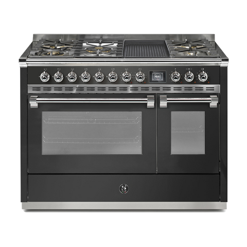 Steel Fornuis Ascot 120 - Gas Fornuis | AQ12SF | Model 2024-Fornuizen-Steel Cucine-5 PITS GAS INC. MEGA WOK + BAK/GRILLPLAAT (4BM/4TM)-Mat Antraciet-CHROME-Jones-Jansen