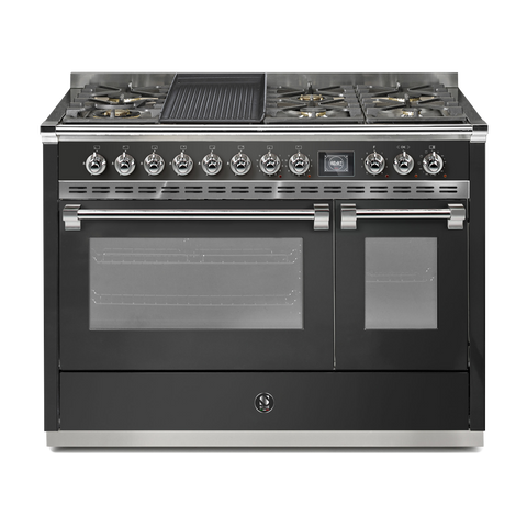 Steel Fornuis Ascot 120 - Gas Fornuis | AQ12SF | Model 2024-Fornuizen-Steel Cucine-6 PITS GAS + BAK/GRILLPLAAT (6B/6T)-Mat Antraciet-CHROME-Jones-Jansen