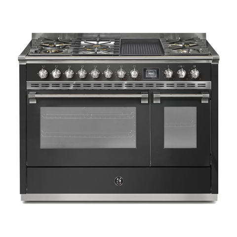 Steel Fornuis Ascot 120 - Gas Fornuis | AQ12SF | Model 2024-Fornuizen-Steel Cucine-5 PITS GAS INC. MEGA WOK + BAK/GRILLPLAAT (4BM/4TM)-Mat Antraciet-NIKKEL-Jones-Jansen