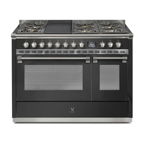 Steel Fornuis Ascot 120 - Gas Fornuis | AQ12SF | Model 2024-Fornuizen-Steel Cucine-6 PITS GAS + BAK/GRILLPLAAT (6B/6T)-Mat Antraciet-NIKKEL-Jones-Jansen