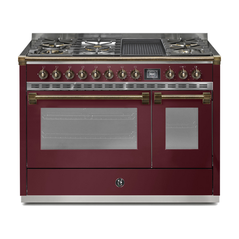 Steel Fornuis Ascot 120 - Gas Fornuis | AQ12SF | Model 2024-Fornuizen-Steel Cucine-5 PITS GAS INC. MEGA WOK + BAK/GRILLPLAAT (4BM/4TM)-Glanzend Bordeaux-BRONS-Jones-Jansen