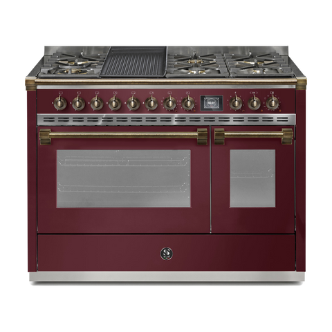 Steel Fornuis Ascot 120 - Gas Fornuis | AQ12SF | Model 2024-Fornuizen-Steel Cucine-6 PITS GAS + BAK/GRILLPLAAT (6B/6T)-Glanzend Bordeaux-BRONS-Jones-Jansen