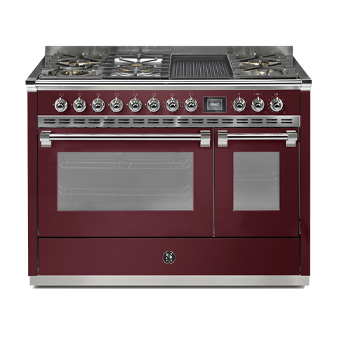 Steel Fornuis Ascot 120 - Gas Fornuis | AQ12SF | Model 2024-Fornuizen-Steel Cucine-5 PITS GAS INC. MEGA WOK + BAK/GRILLPLAAT (4BM/4TM)-Glanzend Bordeaux-CHROME-Jones-Jansen