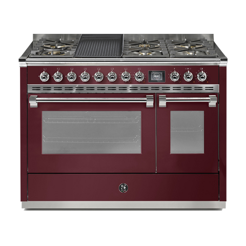 Steel Fornuis Ascot 120 - Gas Fornuis | AQ12SF | Model 2024-Fornuizen-Steel Cucine-6 PITS GAS + BAK/GRILLPLAAT (6B/6T)-Glanzend Bordeaux-CHROME-Jones-Jansen