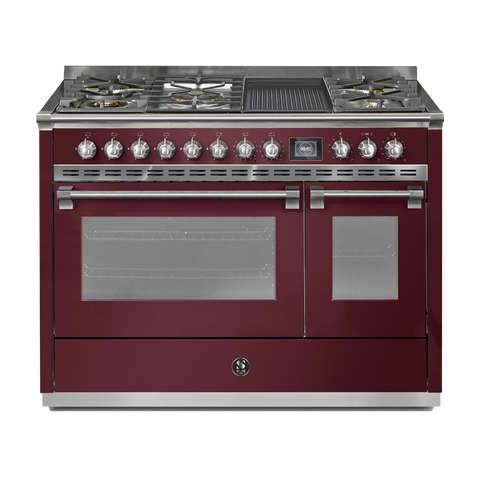 Steel Fornuis Ascot 120 - Gas Fornuis | AQ12SF | Model 2024-Fornuizen-Steel Cucine-5 PITS GAS INC. MEGA WOK + BAK/GRILLPLAAT (4BM/4TM)-Glanzend Bordeaux-NIKKEL-Jones-Jansen