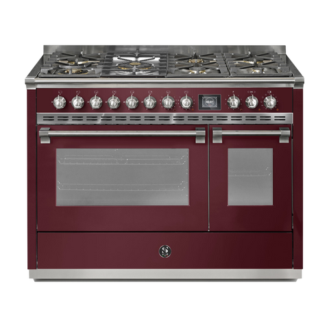 Steel Fornuis Ascot 120 - Gas Fornuis | AQ12SF | Model 2024-Fornuizen-Steel Cucine-7 PITS GAS INC. MEGA WOK (6M)-Glanzend Bordeaux-NIKKEL-Jones-Jansen