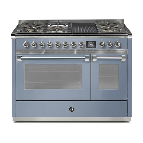 Steel Fornuis Ascot 120 - Gas Fornuis | AQ12SF | Model 2024-Fornuizen-Steel Cucine-5 PITS GAS INC. MEGA WOK + BAK/GRILLPLAAT (4BM/4TM)-Mat blauw / Celeste-CHROME-Jones-Jansen