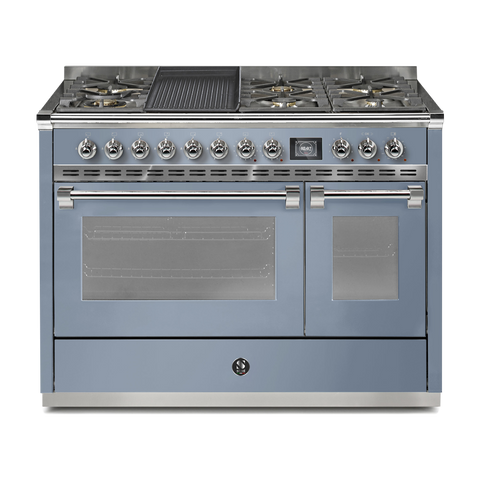 Steel Fornuis Ascot 120 - Gas Fornuis | AQ12SF | Model 2024-Fornuizen-Steel Cucine-6 PITS GAS + BAK/GRILLPLAAT (6B/6T)-Mat blauw / Celeste-CHROME-Jones-Jansen