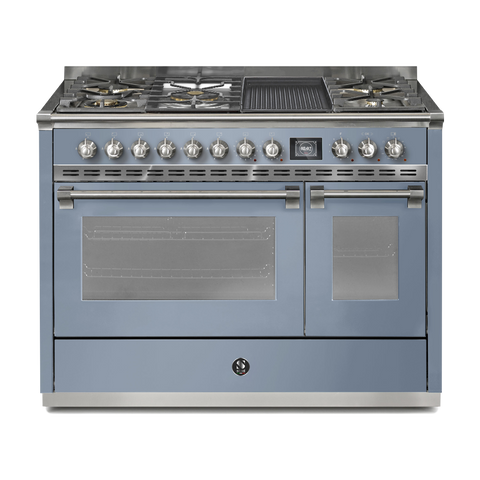 Steel Fornuis Ascot 120 - Gas Fornuis | AQ12SF | Model 2024-Fornuizen-Steel Cucine-5 PITS GAS INC. MEGA WOK + BAK/GRILLPLAAT (4BM/4TM)-Mat blauw / Celeste-NIKKEL-Jones-Jansen