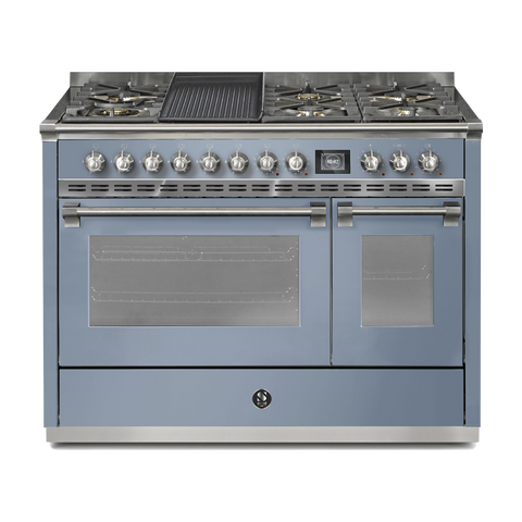 Steel Fornuis Ascot 120 - Gas Fornuis | AQ12SF | Model 2024-Fornuizen-Steel Cucine-6 PITS GAS + BAK/GRILLPLAAT (6B/6T)-Mat blauw / Celeste-NIKKEL-Jones-Jansen