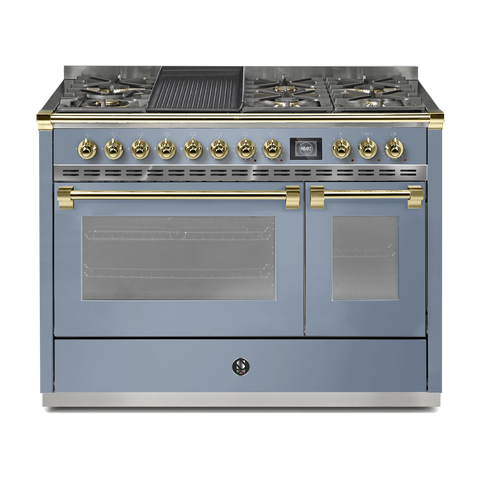 Steel Fornuis Ascot 120 - Gas Fornuis | AQ12SF | Model 2024-Fornuizen-Steel Cucine-6 PITS GAS + BAK/GRILLPLAAT (6B/6T)-Mat blauw / Celeste-MESSING-Jones-Jansen