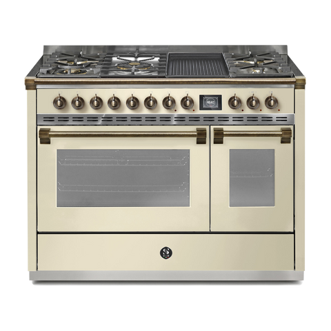 Steel Fornuis Ascot 120 - Gas Fornuis | AQ12SF | Model 2024-Fornuizen-Steel Cucine-5 PITS GAS INC. MEGA WOK + BAK/GRILLPLAAT (4BM/4TM)-Glanzend Creme / Crema-BRONS-Jones-Jansen