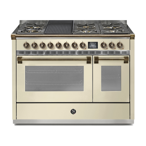 Steel Fornuis Ascot 120 - Gas Fornuis | AQ12SF | Model 2024-Fornuizen-Steel Cucine-6 PITS GAS + BAK/GRILLPLAAT (6B/6T)-Glanzend Creme / Crema-BRONS-Jones-Jansen