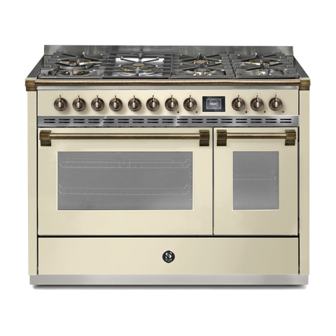 Steel Fornuis Ascot 120 - Gas Fornuis | AQ12SF | Model 2024-Fornuizen-Steel Cucine-7 PITS GAS INC. MEGA WOK (6M)-Glanzend Creme / Crema-BRONS-Jones-Jansen