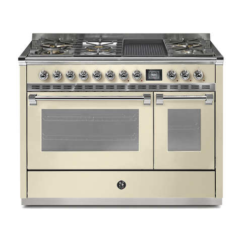 Steel Fornuis Ascot 120 - Gas Fornuis | AQ12SF | Model 2024-Fornuizen-Steel Cucine-5 PITS GAS INC. MEGA WOK + BAK/GRILLPLAAT (4BM/4TM)-Glanzend Creme / Crema-CHROME-Jones-Jansen