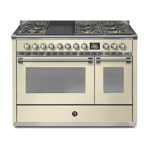 Steel Fornuis Ascot 120 - Gas Fornuis | AQ12SF | Model 2024-Fornuizen-Steel Cucine-6 PITS GAS + BAK/GRILLPLAAT (6B/6T)-Glanzend Creme / Crema-CHROME-Jones-Jansen