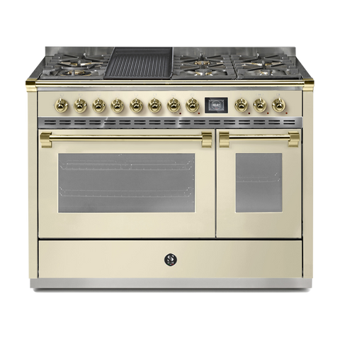 Steel Fornuis Ascot 120 - Gas Fornuis | AQ12SF | Model 2024-Fornuizen-Steel Cucine-6 PITS GAS + BAK/GRILLPLAAT (6B/6T)-Glanzend Creme / Crema-MESSING-Jones-Jansen