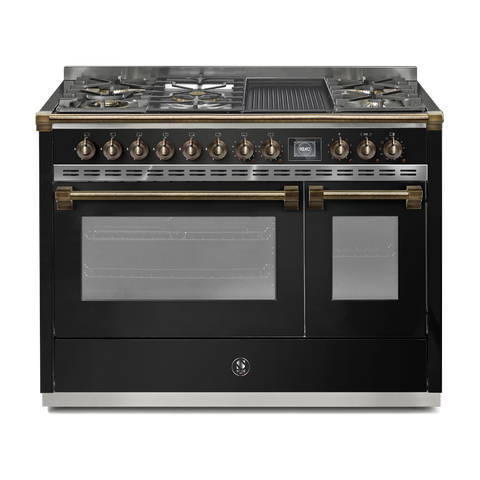 Steel Fornuis Ascot 120 - Gas Fornuis | AQ12SF | Model 2024-Fornuizen-Steel Cucine-5 PITS GAS INC. MEGA WOK + BAK/GRILLPLAAT (4BM/4TM)-Glanzend zwart / Nero-BRONS-Jones-Jansen