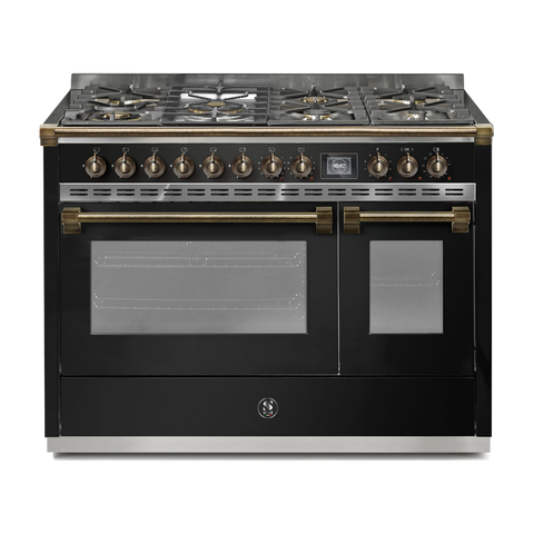 Steel Fornuis Ascot 120 - Gas Fornuis | AQ12SF | Model 2024-Fornuizen-Steel Cucine-7 PITS GAS INC. MEGA WOK (6M)-Glanzend zwart / Nero-BRONS-Jones-Jansen