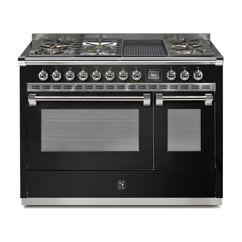 Steel Fornuis Ascot 120 - Gas Fornuis | AQ12SF | Model 2024-Fornuizen-Steel Cucine-5 PITS GAS INC. MEGA WOK + BAK/GRILLPLAAT (4BM/4TM)-Glanzend zwart / Nero-CHROME-Jones-Jansen