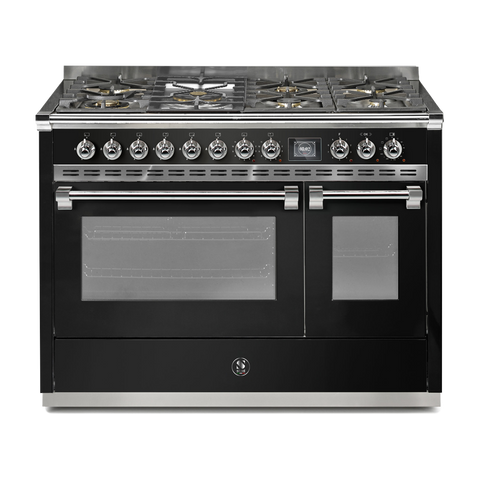 Steel Fornuis Ascot 120 - Gas Fornuis | AQ12SF | Model 2024-Fornuizen-Steel Cucine-7 PITS GAS INC. MEGA WOK (6M)-Glanzend zwart / Nero-CHROME-Jones-Jansen