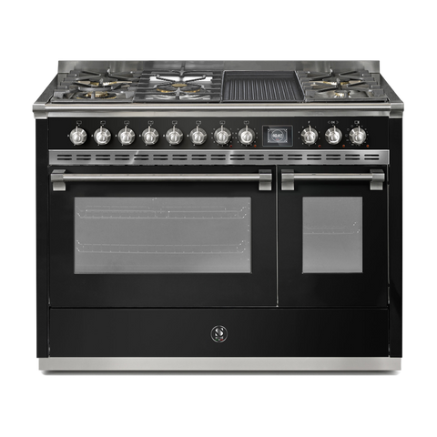 Steel Fornuis Ascot 120 - Gas Fornuis | AQ12SF | Model 2024-Fornuizen-Steel Cucine-5 PITS GAS INC. MEGA WOK + BAK/GRILLPLAAT (4BM/4TM)-Glanzend zwart / Nero-NIKKEL-Jones-Jansen