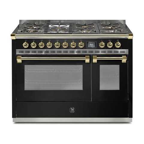 Steel Fornuis Ascot 120 - Gas Fornuis | AQ12SF | Model 2024-Fornuizen-Steel Cucine-7 PITS GAS INC. MEGA WOK (6M)-Glanzend zwart / Nero-MESSING-Jones-Jansen