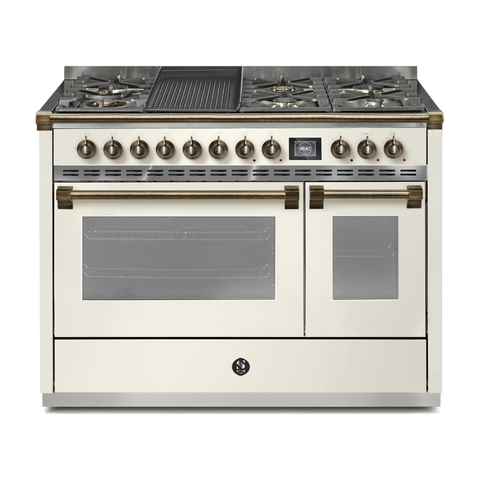 Steel Fornuis Ascot 120 - Gas Fornuis | AQ12SF | Model 2024-Fornuizen-Steel Cucine-6 PITS GAS + BAK/GRILLPLAAT (6B/6T)-Mat wit / Nuvola-BRONS-Jones-Jansen