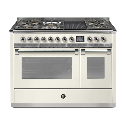 Steel Fornuis Ascot 120 - Gas Fornuis | AQ12SF | Model 2024-Fornuizen-Steel Cucine-5 PITS GAS INC. MEGA WOK + BAK/GRILLPLAAT (4BM/4TM)-Mat wit / Nuvola-CHROME-Jones-Jansen