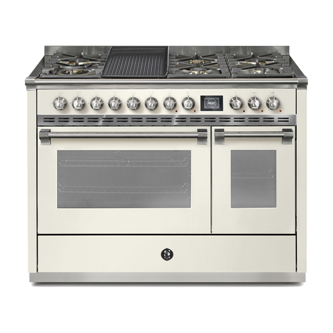 Steel Fornuis Ascot 120 - Gas Fornuis | AQ12SF | Model 2024-Fornuizen-Steel Cucine-6 PITS GAS + BAK/GRILLPLAAT (6B/6T)-Mat wit / Nuvola-NIKKEL-Jones-Jansen