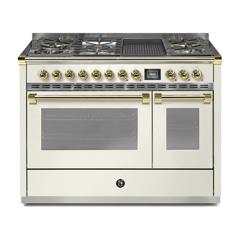 Steel Fornuis Ascot 120 - Gas Fornuis | AQ12SF | Model 2024-Fornuizen-Steel Cucine-5 PITS GAS INC. MEGA WOK + BAK/GRILLPLAAT (4BM/4TM)-Mat wit / Nuvola-MESSING-Jones-Jansen