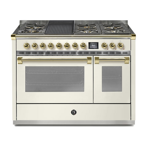 Steel Fornuis Ascot 120 - Gas Fornuis | AQ12SF | Model 2024-Fornuizen-Steel Cucine-6 PITS GAS + BAK/GRILLPLAAT (6B/6T)-Mat wit / Nuvola-MESSING-Jones-Jansen