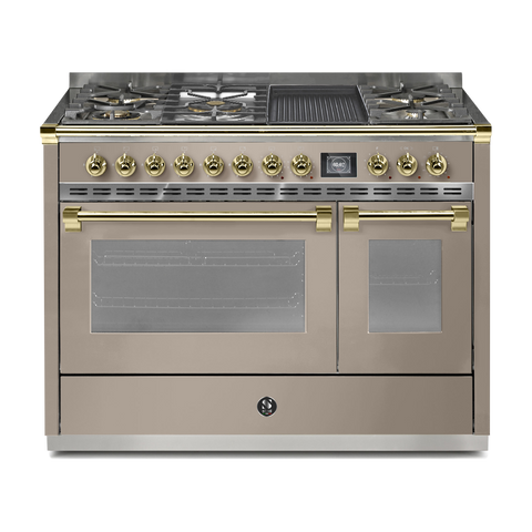 Steel Fornuis Ascot 120 - Gas Fornuis | AQ12SF | Model 2024-Fornuizen-Steel Cucine-5 PITS GAS INC. MEGA WOK + BAK/GRILLPLAAT (4BM/4TM)-Mat beige / Sabbia-MESSING-Jones-Jansen