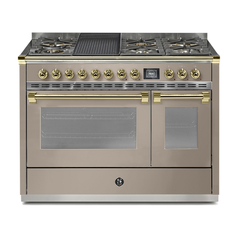 Steel Fornuis Ascot 120 - Gas Fornuis | AQ12SF | Model 2024-Fornuizen-Steel Cucine-6 PITS GAS + BAK/GRILLPLAAT (6B/6T)-Mat beige / Sabbia-MESSING-Jones-Jansen