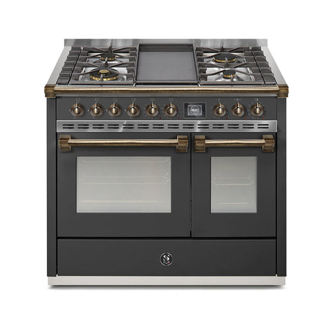 Steel Fornuis Ascot 100- Gas Fornuis | AQ10SF | Model 2024-Fornuizen-Steel Cucine-4 PITS GAS MET TABLE TOP (4T/4B)-Mat Antraciet-BRONS-Jones-Jansen
