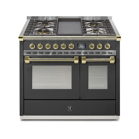 Steel Fornuis Ascot 100- Gas Fornuis | AQ10SF | Model 2024-Fornuizen-Steel Cucine-4 PITS GAS MET TABLE TOP (4T/4B)-Mat Antraciet-MESSING-Jones-Jansen