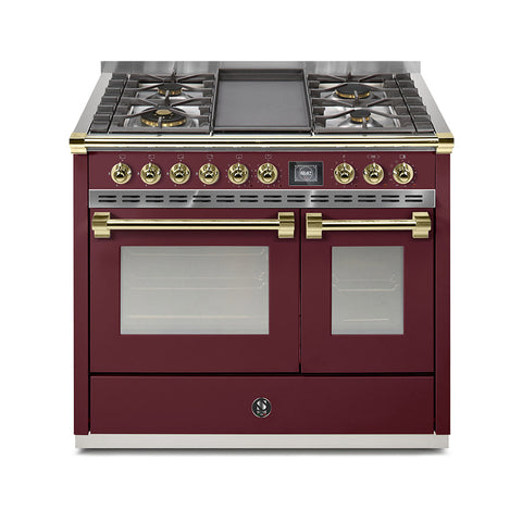 Steel Fornuis Ascot 100- Gas Fornuis | AQ10SF | Model 2024-Fornuizen-Steel Cucine-4 PITS GAS MET TABLE TOP (4T/4B)-Glanzend Bordeaux-MESSING-Jones-Jansen