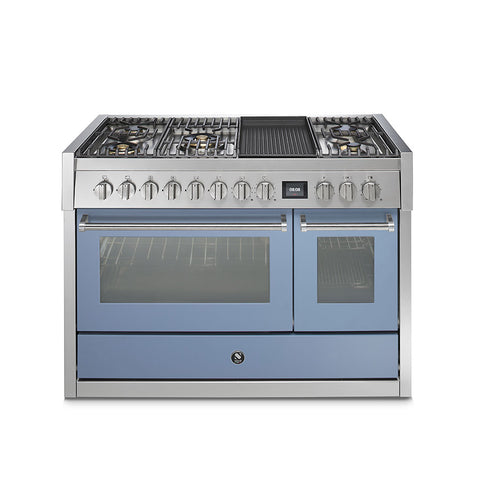 Steel fornuis Genesi 120 - Gas fornuis | GQ12SF | Model 2024-Fornuizen-Steel Cucine-5 PITS GAS MET MEGA WOK EN GRILLTOP (4BM)-Mat Blauw / Celeste-Jones-Jansen