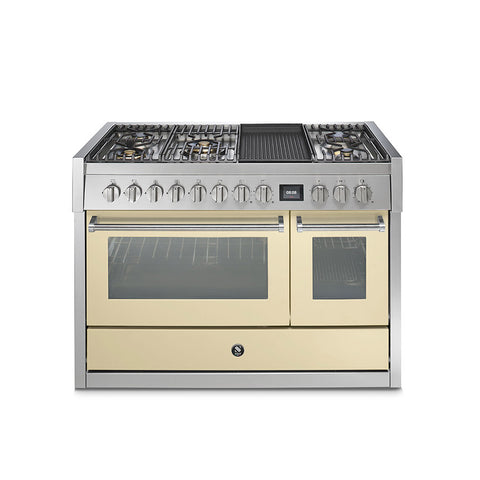 Steel fornuis Genesi 120 - Gas fornuis | GQ12SF | Model 2024-Fornuizen-Steel Cucine-5 PITS GAS MET MEGA WOK EN GRILLTOP (4BM)-Glanzend Creme / Crema-Jones-Jansen