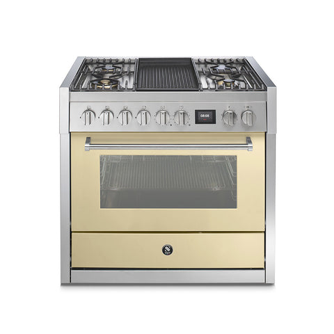 Steel fornuis Genesi 90 - Gas fornuis | GQ9S | Model 2024-Fornuizen-Steel Cucine-5 PITS GAS MET MEGA WOK (4M)-Glanzend Creme / Crema-Jones-Jansen