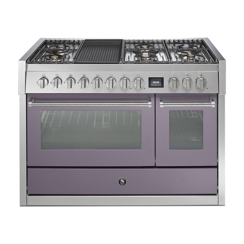 Steel fornuis Genesi 120 - Gas fornuis | GQ12SF | Model 2024-Fornuizen-Steel Cucine-6 PITS GAS MET GRILLTOP (6B)-Mat Paars / Ametista-Jones-Jansen