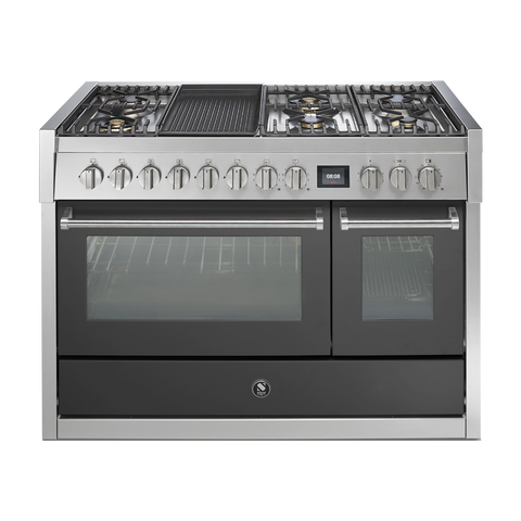 Steel fornuis Genesi 120 - Gas fornuis | GQ12SF | Model 2024-Fornuizen-Steel Cucine-6 PITS GAS MET GRILLTOP (6B)-Mat Antraciet-Jones-Jansen