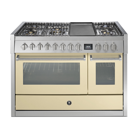 Steel fornuis Genesi 120 - Gas fornuis | GQ12SF | Model 2024-Fornuizen-Steel Cucine-5 PITS GAS MET MEGA WOK EN FRYTOP (4TM)-Glanzend Creme / Crema-Jones-Jansen